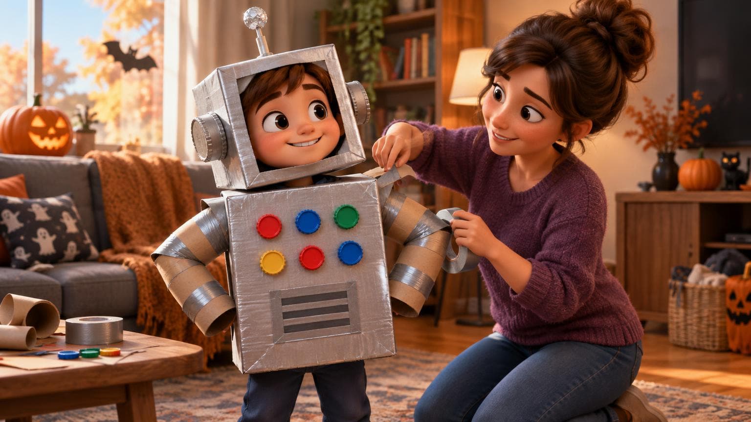 DIY robot costume for kids: build one from boxes your kid designs first