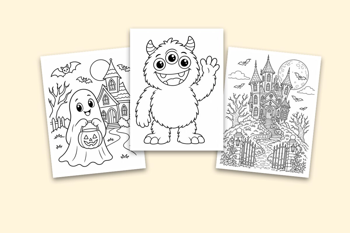 Three Halloween coloring pages