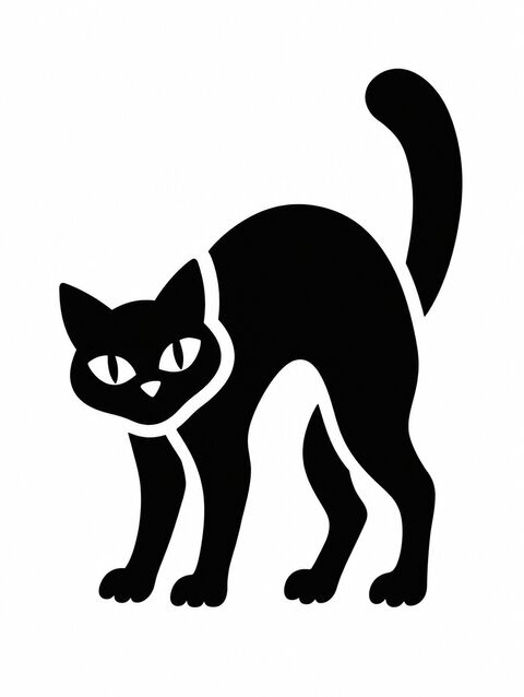 A stencil of an arched cat with its tail up